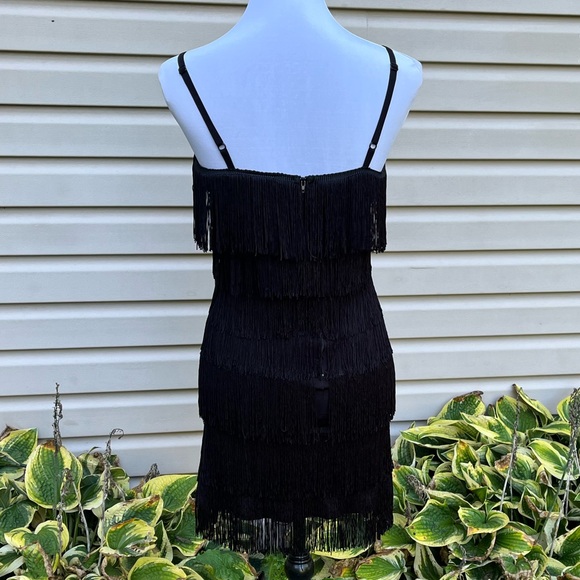 NWT Cheryl Creations Black Short Tiered Fringe Mini Dress - Picture 7 of 9
